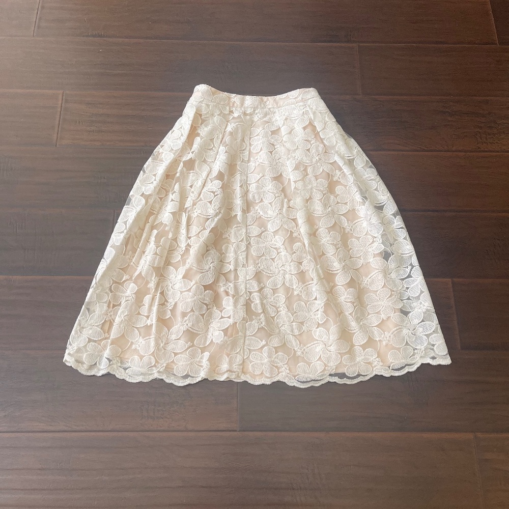 Anthropologie Champagne & Strawberry Ivory Lace Midi Skirt Size Small NWOT